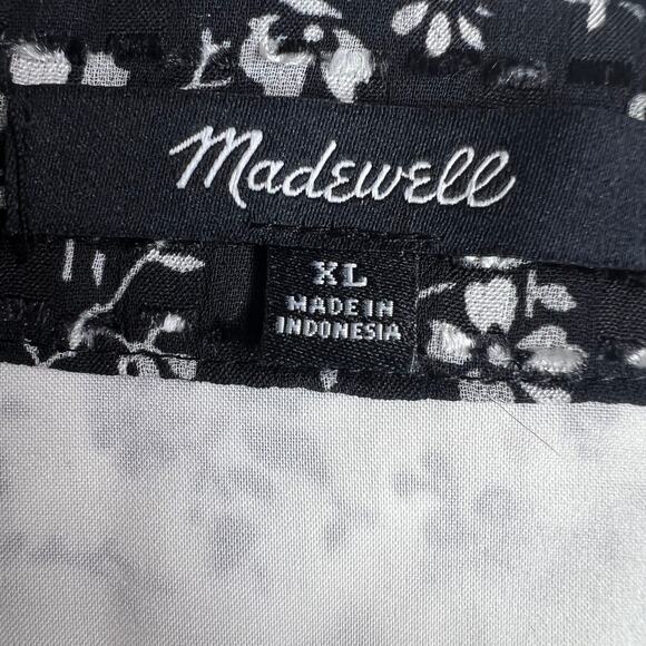 Madewell Women's Peplum Blouse Black and White Ditsy Floral Print Airy Size XL - Picture 3 of 16